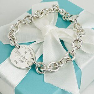 9" Return To Tiffany Oval Tag Charm Bracelet Men's Unisex in Sterling Silve